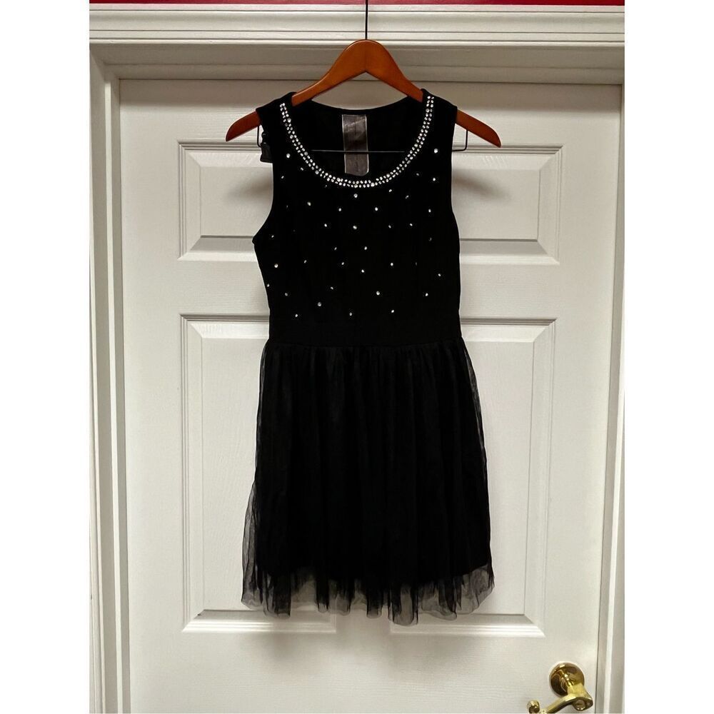 Moon Collection Black Crystal Embellished Tulle Skirt Sleeveless Dress sz S EUC